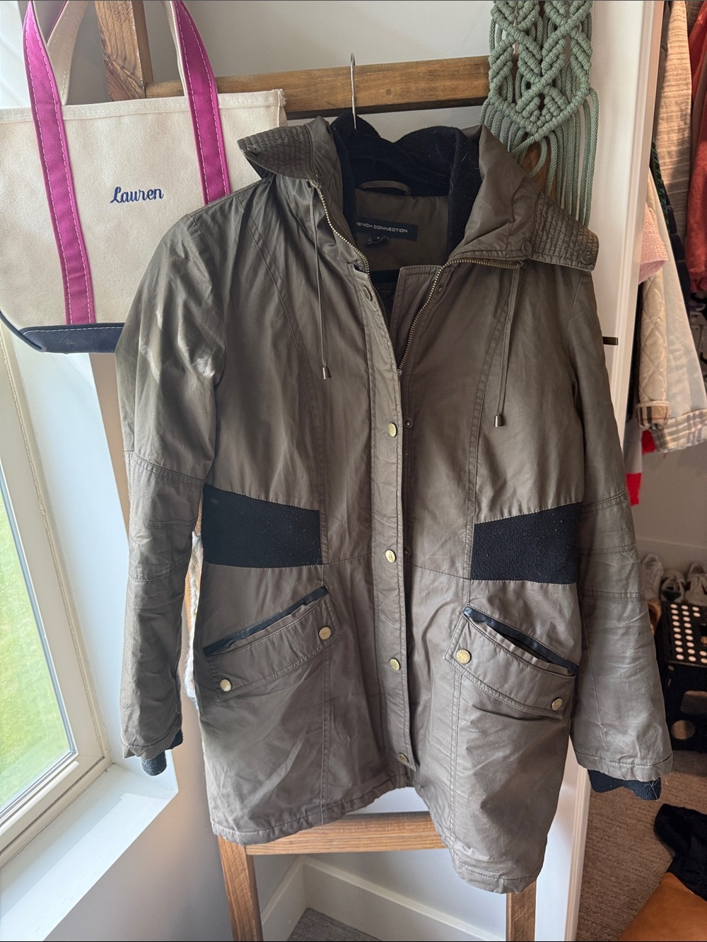 French Connection Olive Utility Jacket with Black Waist Panels